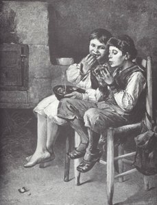貧しい少年たちの食事風景 19世紀後半（木版画 作： Unknown artist