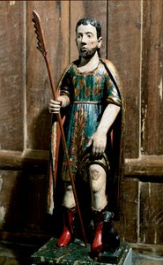 人気のアート。"Saint Roch" 聖人はペストのブボンを足に乗せている。18世紀の匿名の彫刻。サンパウロ、美術博物館 作： Unknown artist