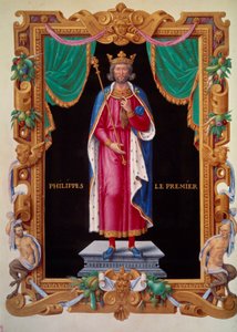 フランス王フィリップ1世（1052-1108）の足型の肖像。ジャン・デュ・ティレの「フランス王の記録」のミニチュア 作： Unknown artist