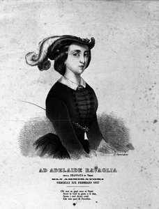 1857年のジュゼッペ・ヴェルディのオペラ「椿姫」の表現におけるアデレード・ラヴァーリアの肖像。 作： Unknown artist
