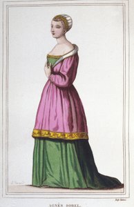 アグネス・ソレル（1422-1450）の肖像（ボーテ・シュル・マルヌの婦人）（ボーテ・シュル・マルヌ）。シャルル7世のお気に入り。1830年のエングレーヴィング 作： Unknown artist