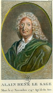 アラン・ルネ・レサージュ（Alain-Rene Le Sage）（1668-1747）フランスの作家の肖像。18世紀のエングレーヴィング。個人蔵 作： Unknown artist