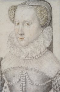 アンナ（アンネ）・デステ（1531-1607）（ヌムール公爵夫人）の肖像、匿名。紙に黒チョークとサンギーヌ、サイズ：30,6x20,9