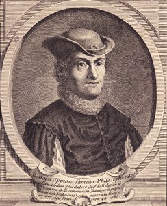 オランダの哲学者、バルーク・スピノザ（1632-1677）の肖像。18世紀のエングレーヴィング。 作： Unknown artist