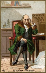 アメリカの政治家、記念家、パンフレット作家、物理学者であるベンジャミン・フランクリン（1706 - 1790）の肖像。 作： Unknown artist