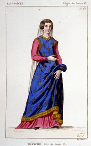 ルイ9世（サン・ルイ）の娘であり、カスティーリャ王アルフォンソ10世の妻であったブランシュ（1252年～1320年）の肖像。1830年のエングレーヴィング。 作： Unknown artist