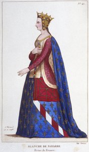 ナバラのブランシュ（1224-1283）の肖像 1236年にルー家のジョン1世の花嫁となったフランスの女王。1830年のエングレーヴィング 作： Unknown artist