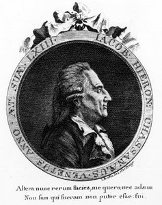 カサノヴァ（1725～1798）の肖像 - ボヘミアのドゥクスに宛てた「ヴェネツィア共和国の監獄からの逃亡記」の中の扉絵の肖像 作： Unknown artist