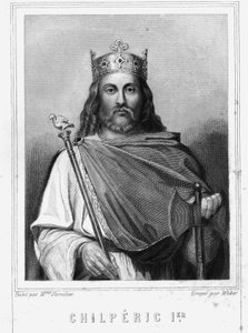 ネウストリア王チルペリック1世（539-584）の肖像 - ラヴァレの『フランス史』に掲載されている、エングレーヴィング、sd. 作： Unknown artist