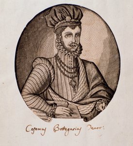 コジモ・ボッテガリ（1554-1620）の肖像 イタリアのルーテン奏者・作曲家 エングレーヴィング。17世紀 ボローニャ、civico museo bibliografico musicale 作： Unknown artist