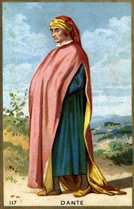 イタリアの詩人、ダンテ・アリギエリ（ダンテ）の肖像。19世紀のクロモリトグラフ。 作： Unknown artist