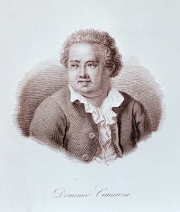 イタリアの作曲家ドメニコ・チマローザ（1749-1801）の肖像 エングレーヴィング。18世紀ミラノ、ビブリオテカ・デル・コンセルバトリオ 作： Unknown artist