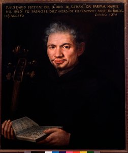 イタリアの作曲家エルゼアリオ・ピッツォーニ（1626-1681）の肖像 無名の絵画。18世紀 ボローニャ、シヴィコ・ミュゼオ・ミュジカーレ 作： Unknown artist