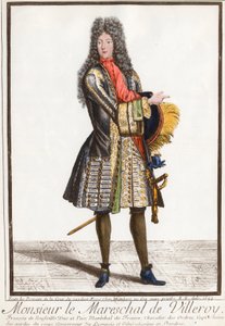 フランスの牧童、ヴィルロワ公フランソワ・ド・ヌフヴィル（1644 - 1730）の肖像。18世紀のエングレーヴィング。個人蔵。