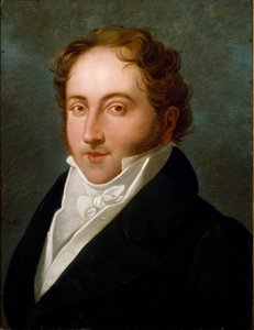 Gioachino (Gioacchino) Rossini (1792-1868), イタリアの作曲家の肖像 匿名の絵画。1818年 ボローニャ、Civico Museo Bibliografico Musicale - イタリアの作曲家、ジョアキーノ・ロッシーニ（1792-1868）の肖像。匿名の絵画 1818年シビック・ビブリオグラフィック・ミュージアム・オブ・ミュージック 作： Unknown artist