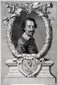 Giovanni Battista Doni (1596-1647) イタリアの音楽学者の肖像 "Lyra Barberin "の表紙からのエングレーヴィング 作： Unknown artist