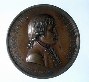 ジョヴァンニ・バッティスタ・ペルゴレージ（ジャン・バティスト・ペルゴレージ、Jean-Baptiste）（1710年～1736年）の肖像。ブロンズメダリオンスカラ座の美術館。ミラノ 作： Unknown artist