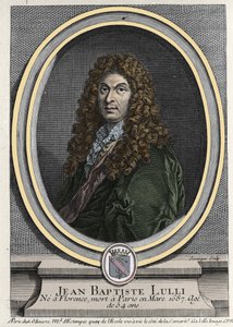イタリア系フランス人作曲家、ジャン・バティスト・リュリ（ジョヴァンニ・バッティスタ・リュリ）（1632-1687）の肖像。19世紀のエングレーヴィング。 作： Unknown artist