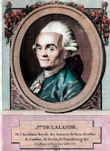 フランスの天文学者、Jean Jerome Lefrancois de Lallande (1732 - 1807)の肖像。18世紀のエングレーヴィング。個人蔵。 作： Unknown artist