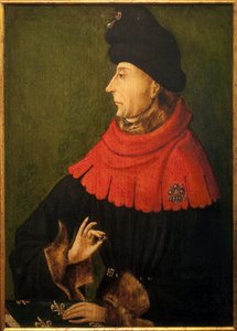 ブルゴーニュ公ジャン・サンペール（1371-1419）の肖像。彼が手にしている指輪は、1397年にフィリップ・ハーディが購入したブルゴーニュのルビーで、ディジョンのサン・ベニーニュ修道院に保存され、新しい公爵が誕生するたびにアベから手渡されていました。
