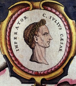 ローマの将軍であり政治家であったジュリアス・シーザー（紀元前101〜44年）の肖像。18世紀末に描かれた版画。.ミラノ 作： Unknown artist