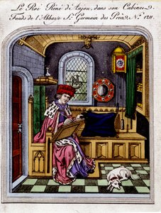 アンジュー王レネ（1409-1480）の肖像」（ナポリ王レネ1世、シチリア王レネとも呼ばれる）のキャビネットでの肖像-細密画の後のエングレーヴィング 作： Unknown artist
