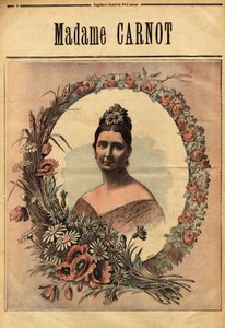 マダム・セシル・デュポン＝ホワイト（1841-1898）は1863年にサディ・カルノー（1837-1894）と結婚し、1887年から1994年までフランス共和国大統領を務めました。1890年11月29日「Le petit journal illustrious」に掲載されたエングレーヴィング。セルバのコレクション。 作： Unknown artist