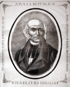 メキシコの司祭（1810年に独立を宣言）、ミゲル・イダルゴ・イ・コスティージャ（1753-1811）の肖像。19世紀末に彼を讃えて作られた版画。 作： Unknown artist