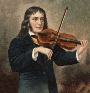イタリアのヴァイオリニスト、ニコロ・パガニーニ（1782〜1840）の肖像。 作： Unknown artist