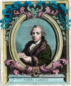 イタリアのヴァイオリニスト・作曲家、ピエトロ・ナルディーニ（1722-1793）の肖像。18世紀のエングレーヴィング。個人蔵。 作： Unknown artist