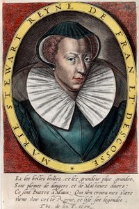 フランスとスコットランドの女王、マリー・スチュアート（1542 - 1587）の肖像。16世紀のエングレーヴィング。個人蔵。 作： Unknown artist