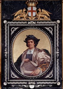 イタリアの航海士クリストファー・コロンブス（Christopher Columbus、Cristoforo Colombo、Cristobal Colon）（1451-1506）の肖像 モサイク 作： Unknown artist
