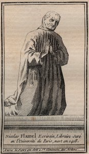 フランスの錬金術師ニコラ・フラメル（1330-1418）の肖像 - エングレーヴィング - 英国の錬金術師ニコラ・フラメルの肖像 - エングレーヴィング 個人蔵