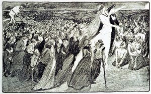 ルルドでの巡礼の列、Theophile Alexandre Steinlen (1859 - 1923)による寓話、Emil Zola (1840-1902)の "Lourdes "の挿絵、"Gil Blas illustrious "より引用。 作： Unknown artist