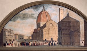 フィレンツェ、サンタ・マリア・デル・フィオーレ大聖堂前広場の行列（絵画、1650年頃 作： Unknown artist