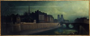 1860年頃のオルフェーヴル通り、サン・ミッシェル橋、ノートルダム寺院、現在の1区と4区の夜景、1855年から1865年の間（油彩・カンヴァス） 作： Unknown artist