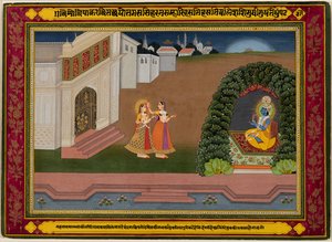 ラダの親友は彼女をクリシュナに連れて行きます, ビハリの詩に基づく (インド, 1595–1663) 作： Unknown artist