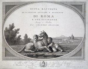 レムスとロムルス（ロモロ・レモ・ルパ）とオオカミ - "Collection of views of Rome" にて 作： Unknown artist