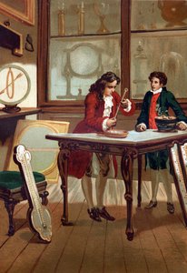1730年に温度計を製作したフランスの化学者・物理学者、ルネ・アントワーヌ・フェルショー・ド・レオーミュール（1683-1757）。 La Ciencia y sus Hombres par Louis Figuier」（バルセロナ、1881年）による。 作： Unknown artist