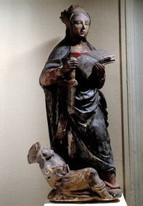 シエナの聖カタリナを表現しています。多色石灰岩彫刻。15世紀コンピエーニュ、ヴィヴネル美術館 作： Unknown artist