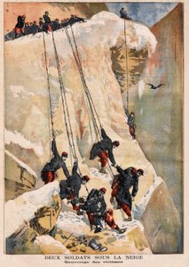 春の雪解けで発生した雪崩の犠牲となった、国境監視任務についていた第97連隊の兵士2名の救出。1894年5月14日の「Le petit journal」に掲載された彫刻。セルバのコレクション。 作： Unknown artist