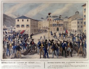 1859年12月5日のスイス・ティチーノ州の革命。19世紀の版画。 作： Unknown artist