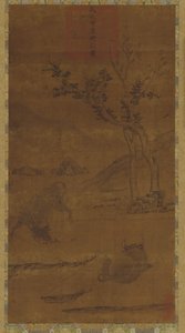 川の風景: 2 頭の水牛と昼寝する群れの少年