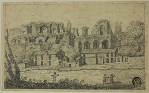 ローマ時代の遺跡のある川の風景 作： Unknown artist