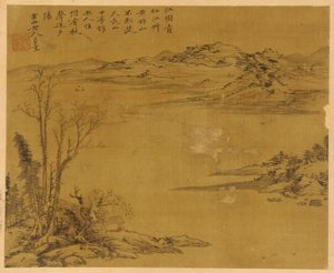 川の風景: 手前の木々や家々 作： Unknown artist
