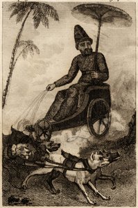 ロビンソン・クルーソーは、ダニエル・デフォーの「Les aventures de Robinson Crusoe」に刻印された、6つのドーグによる戦車の訓練を受けています。 作： Unknown artist