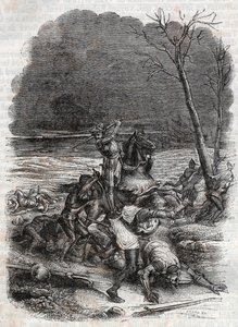 ローランドはシモスクの人々を虐殺します-「猛烈なローランド」から1851年の彫刻 作： Unknown artist