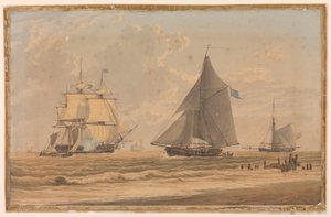 イギリス海軍の帆船、19世紀初頭（水彩画） 作： Unknown artist