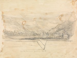 遠くに山がある田園風景 作： Unknown artist