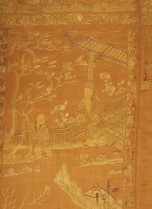 サテン、刺繍。 大きな吊り下げの形で 作： Unknown artist